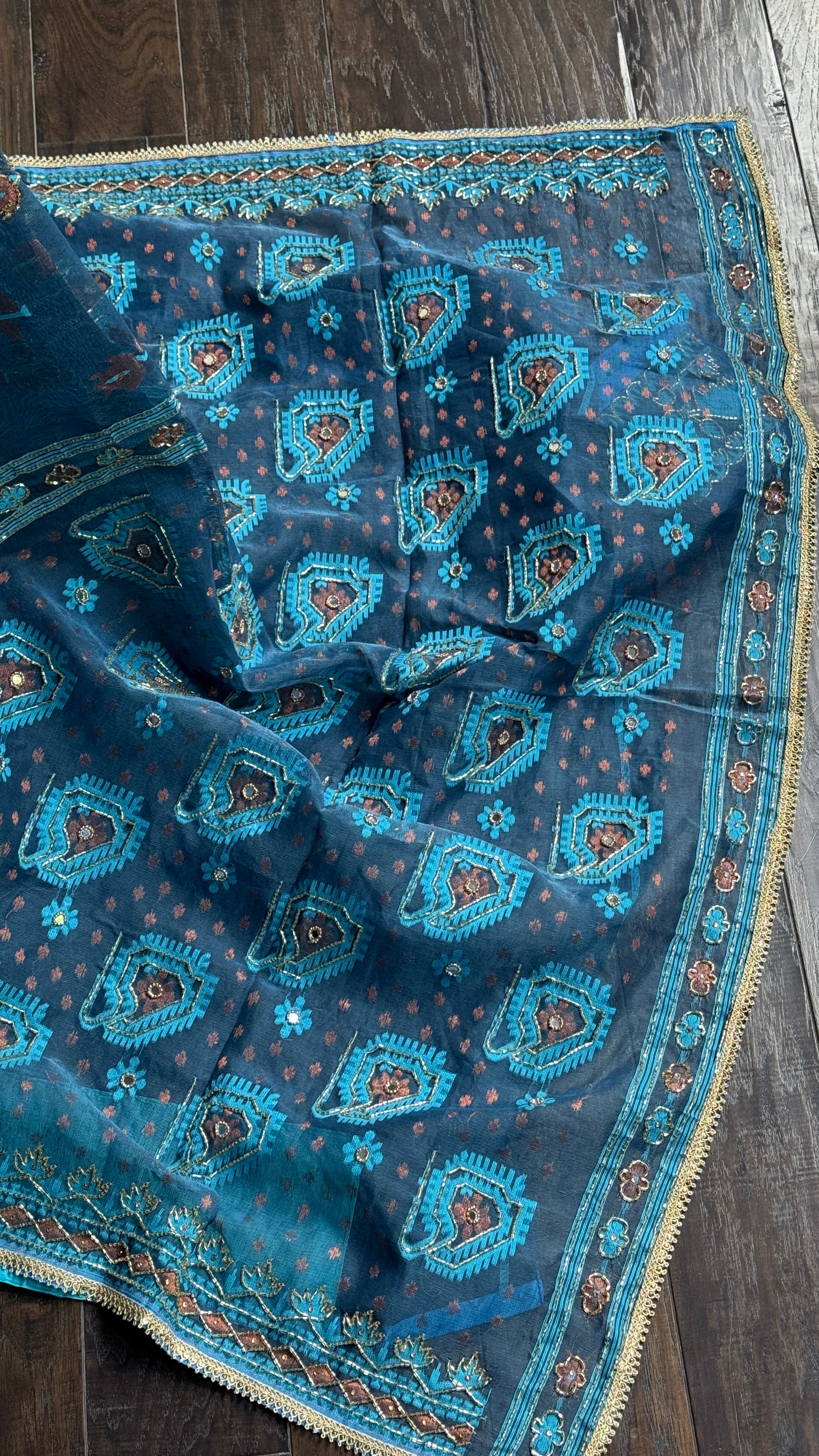 Designer Jamdaani Cutdana Embroidered - Light Firozi