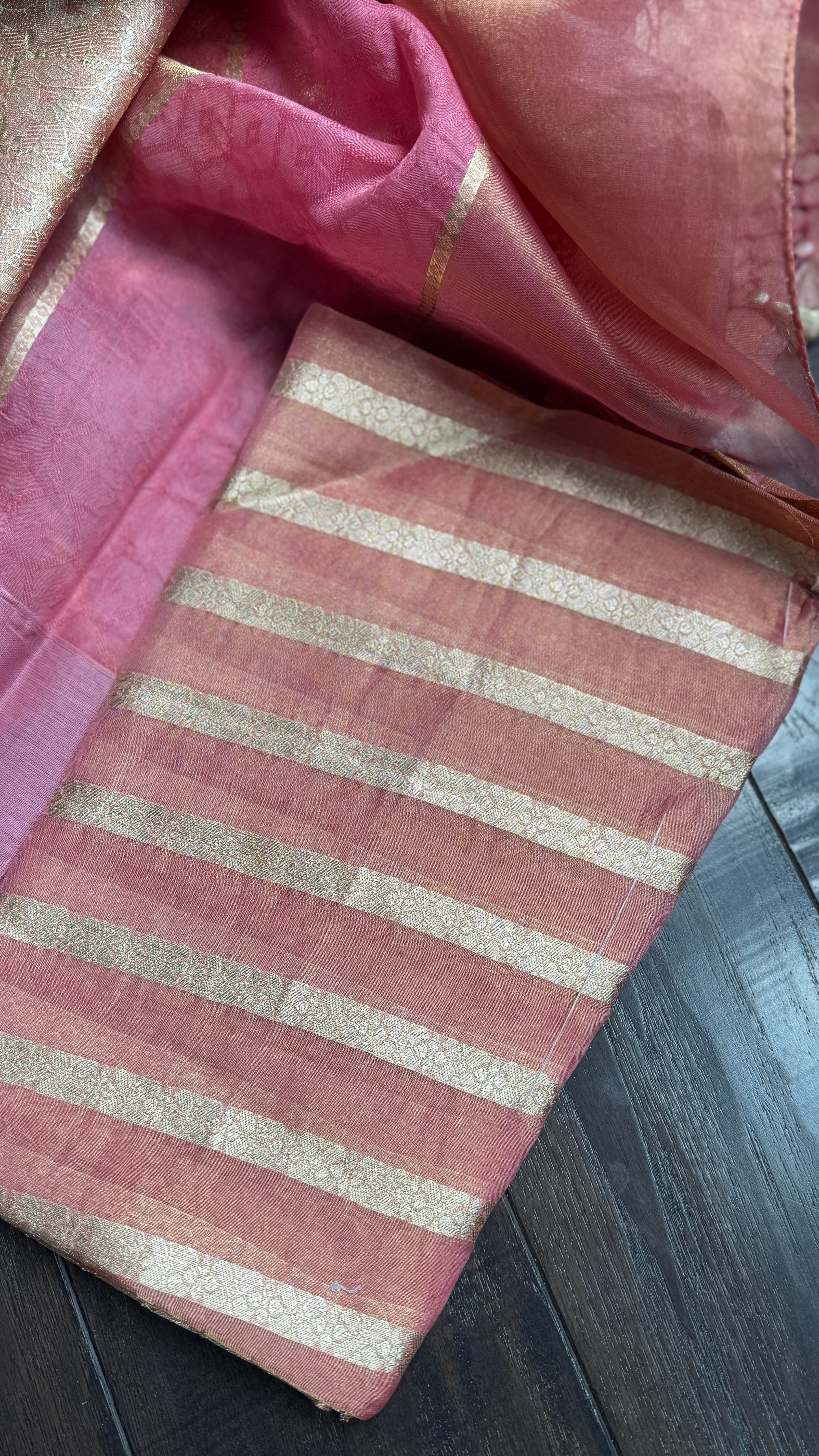 Tissue Organza Silk Banarsi - Rangkat Peach Pink