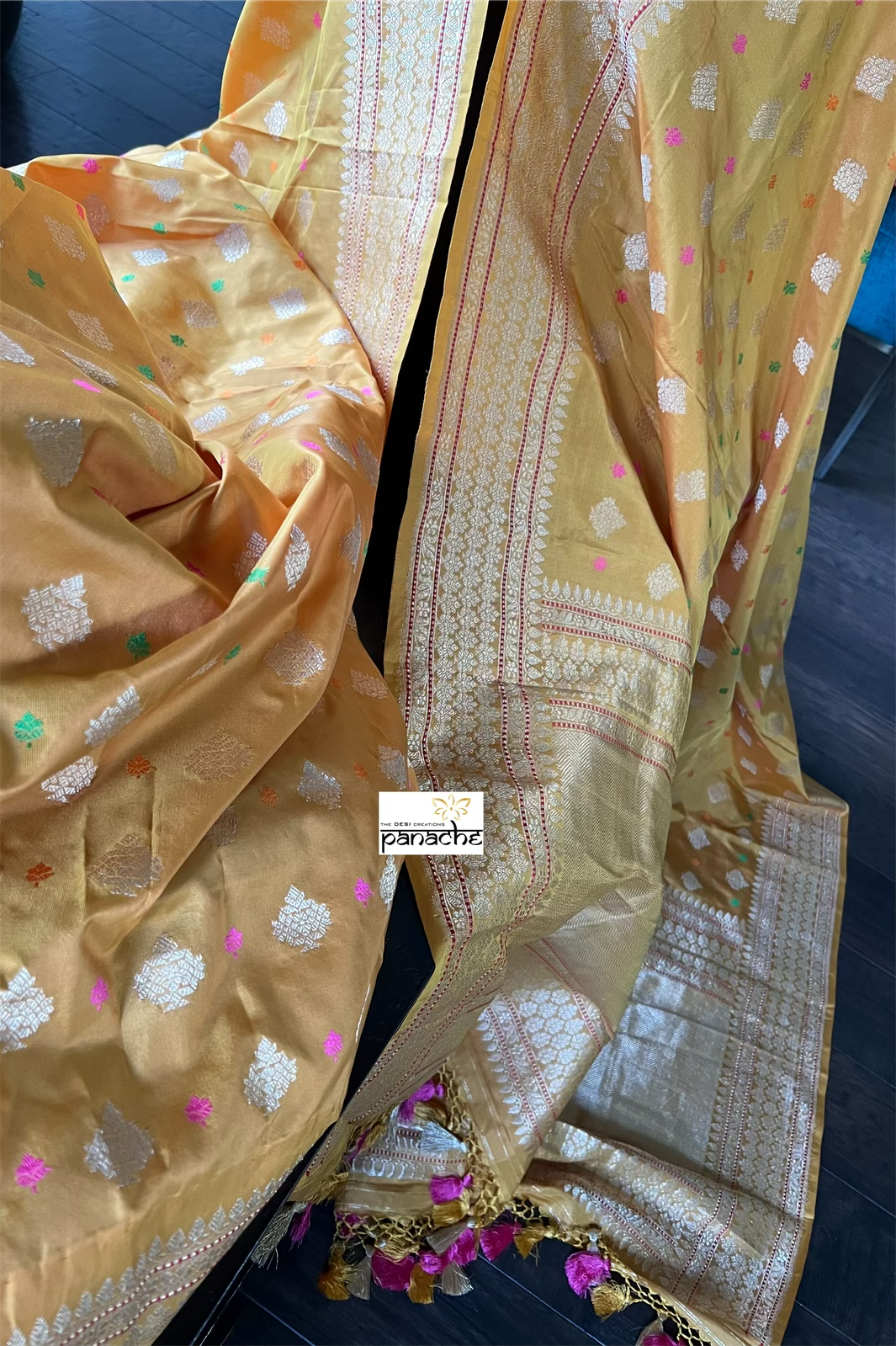 Pure Silk Kadwa Banarasi- Yellow Meenakari