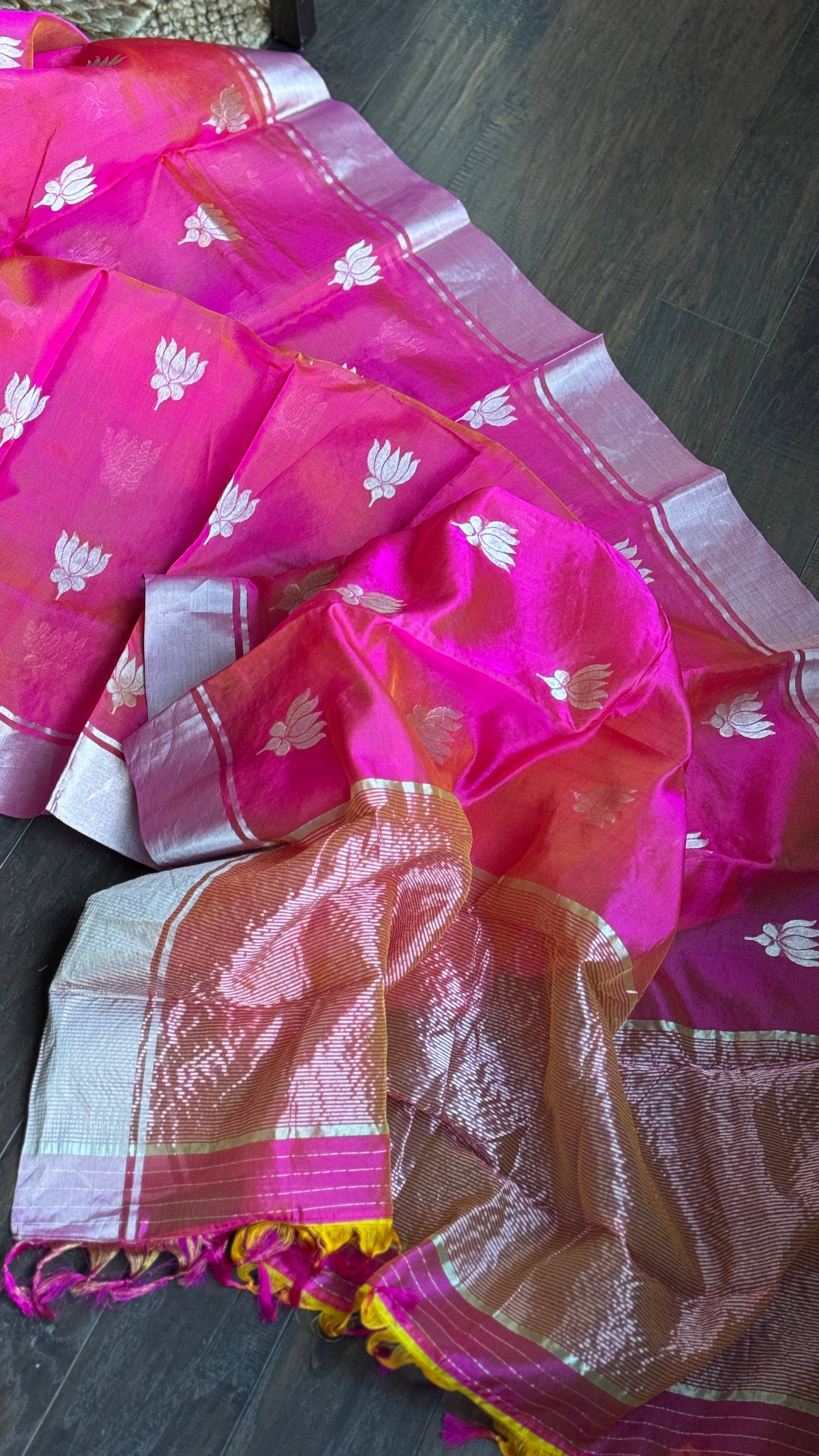 Pure Chanderi Pattu Silk - Pink Lotus