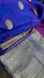 Pure Silk Mashru Borderless Banarasi- Blue Purple Dual Tone