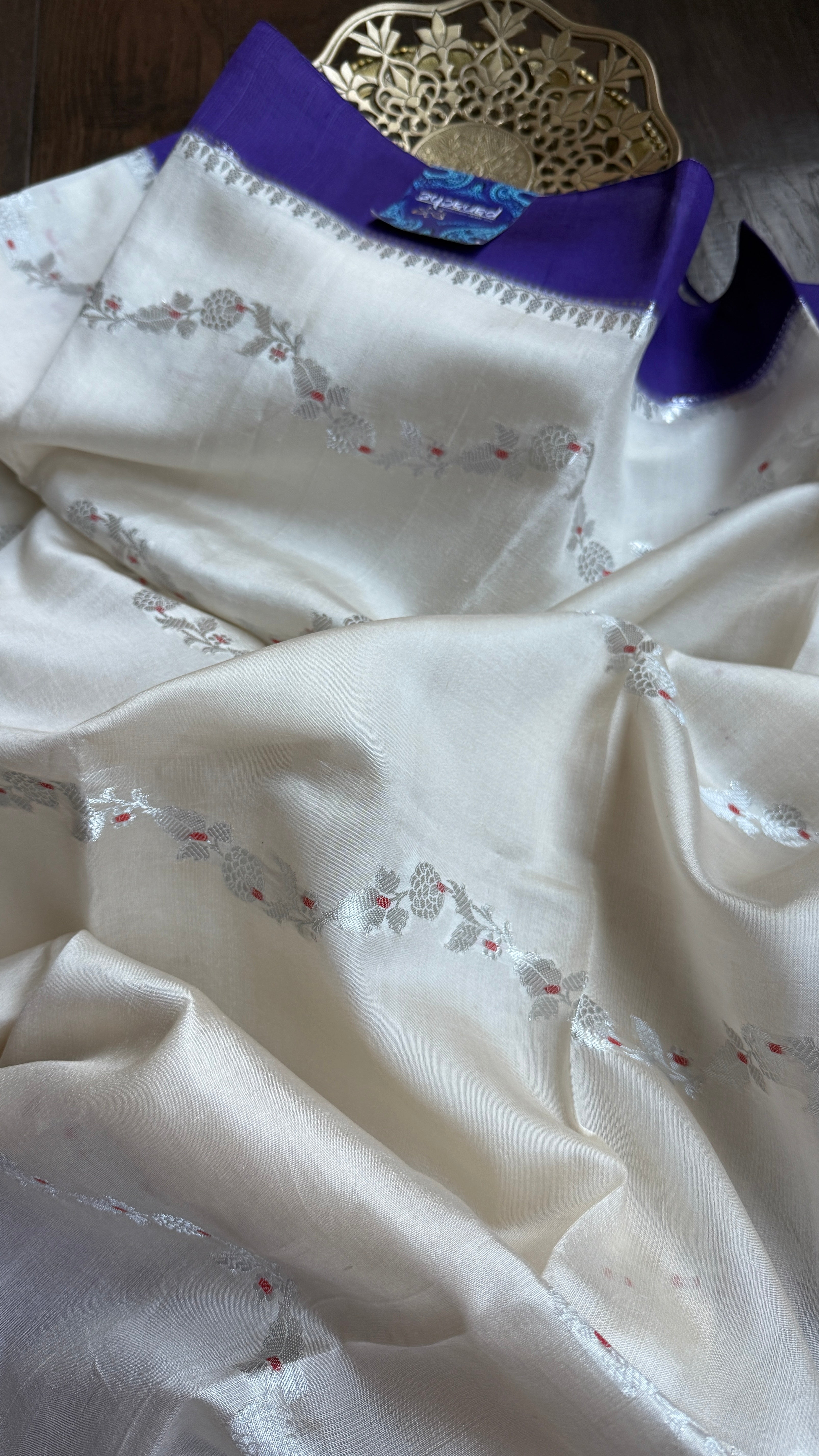 Chiniya Silk Leheriya Banarasi - Off White Purple Woven