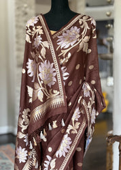 Tussar Georgette Banarasi - Chocolate Brown