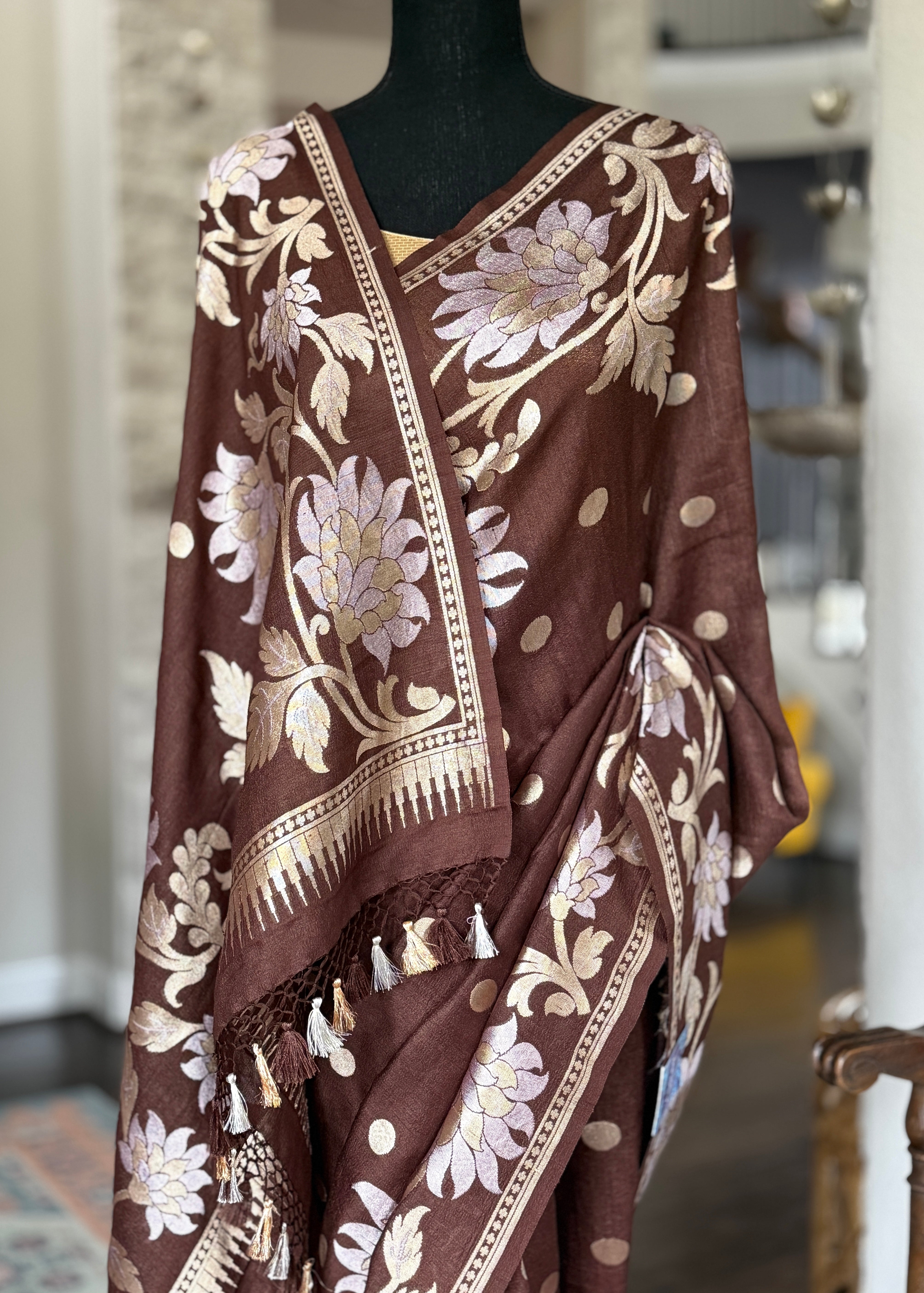 Tussar Georgette Banarasi - Chocolate Brown