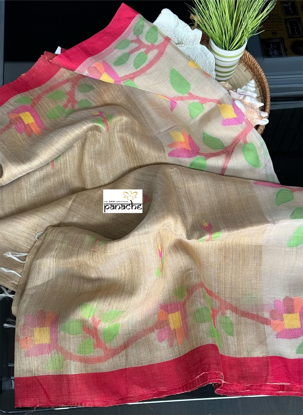 Pure Matka Silk Jamdaani - Tan