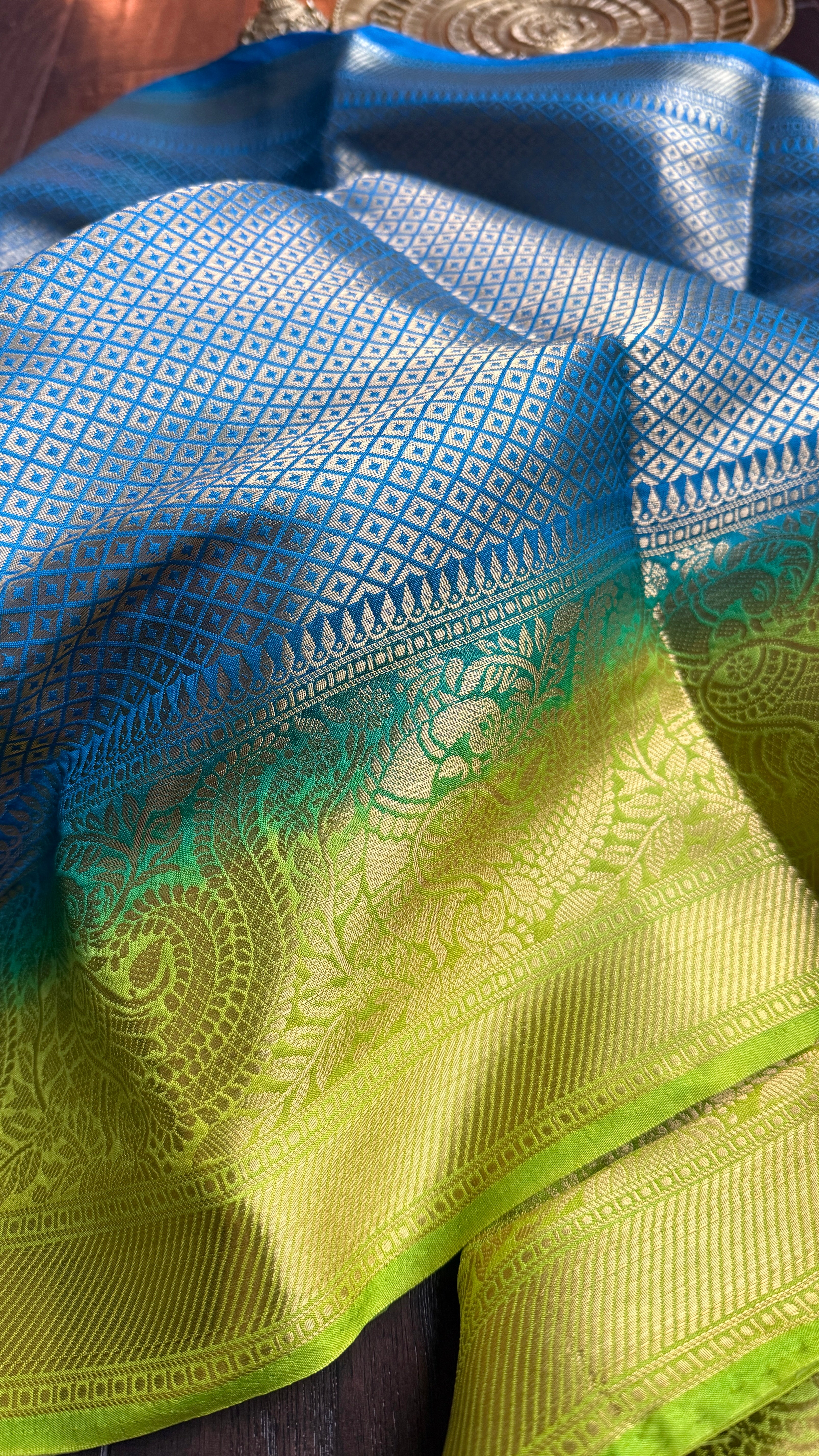 Soft Silk Banaras Saree - Blue Green Tanchoi