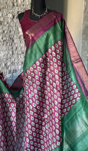 Pure Tussar Silk - Green Purple