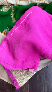 Khaddi Georgette Paithani Banarasi - Green Cream Meenakari