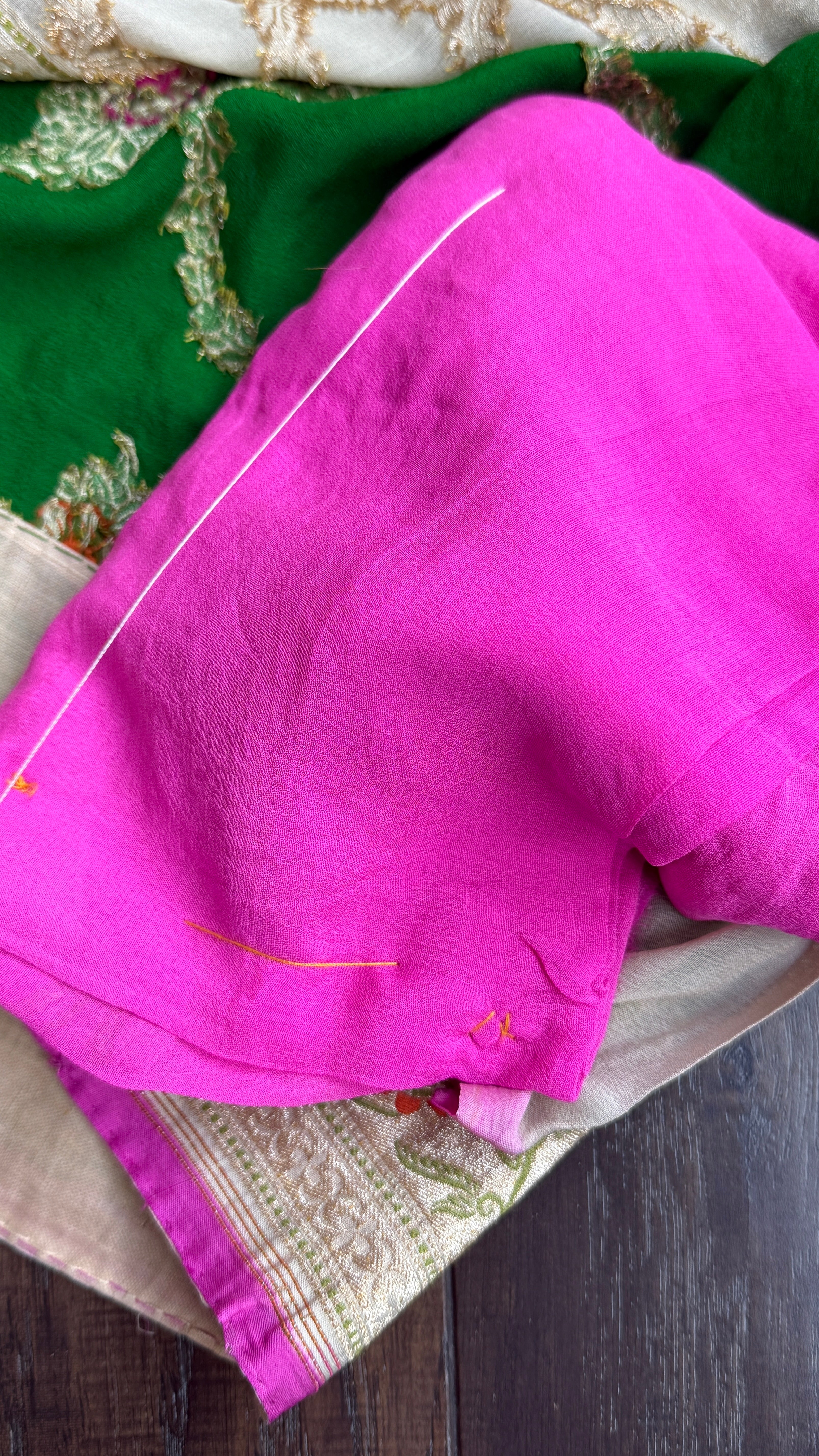 Khaddi Georgette Paithani Banarasi - Green Cream Meenakari