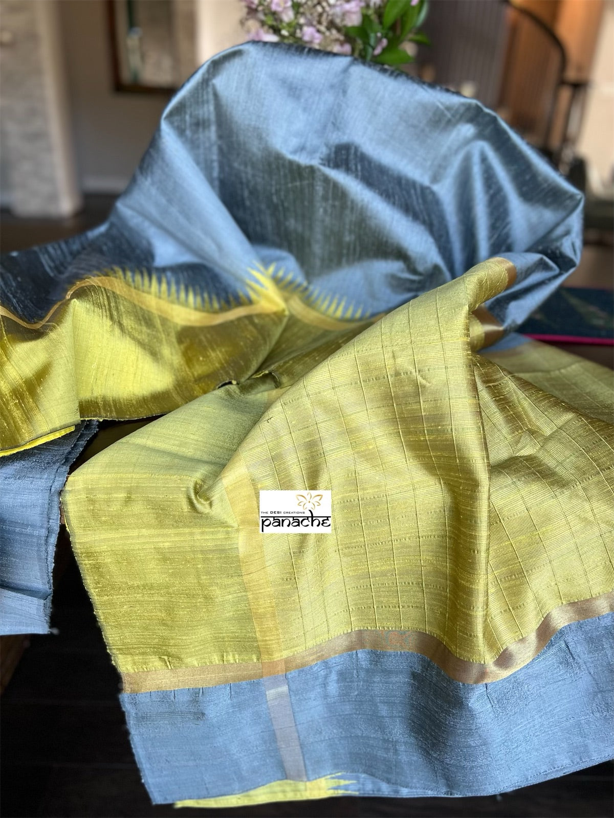 Pure Raw Silk - Grey Lime Yellow