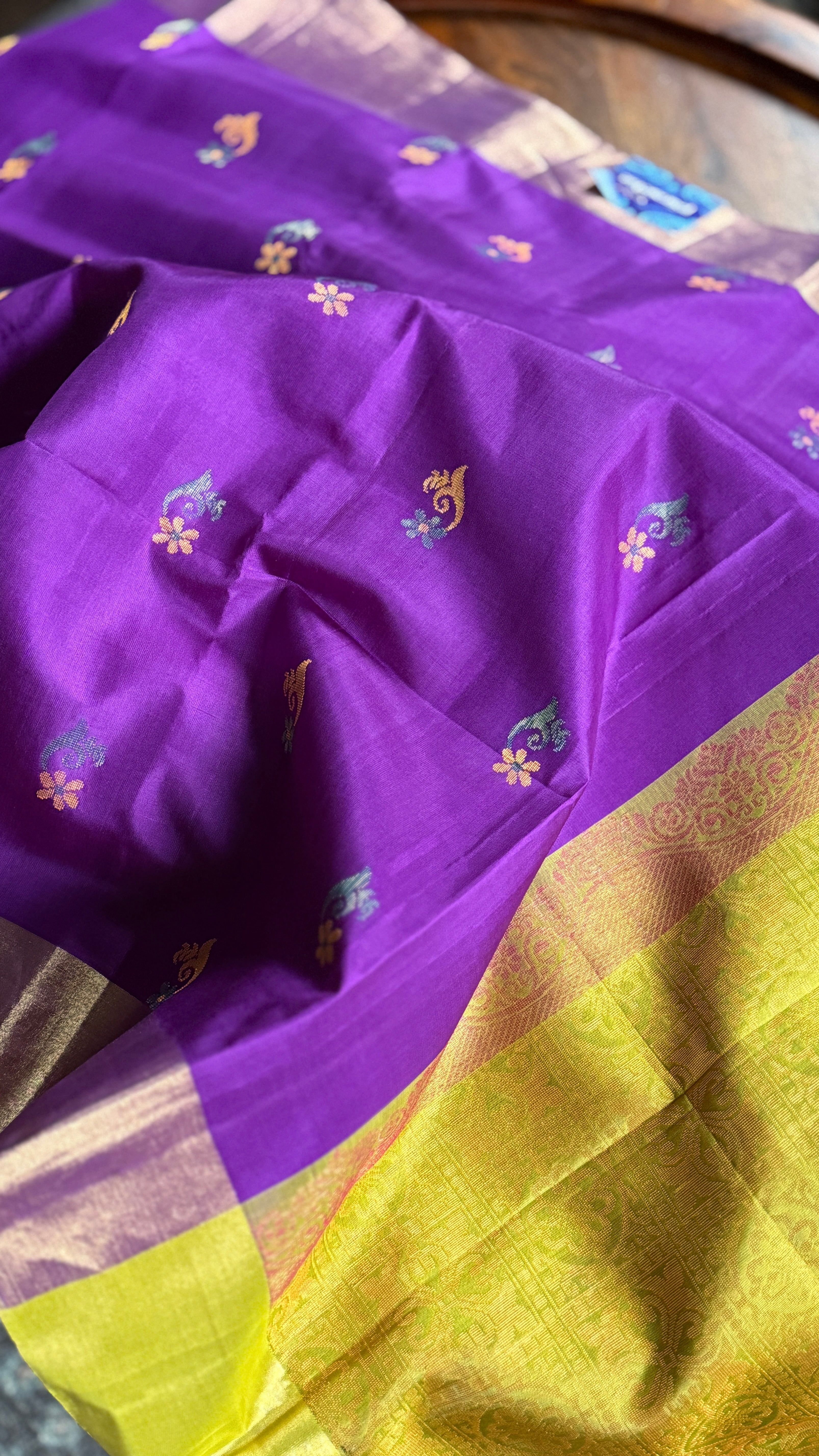 Pure Silk Kanjivaram - Purple Lime Green Yellow