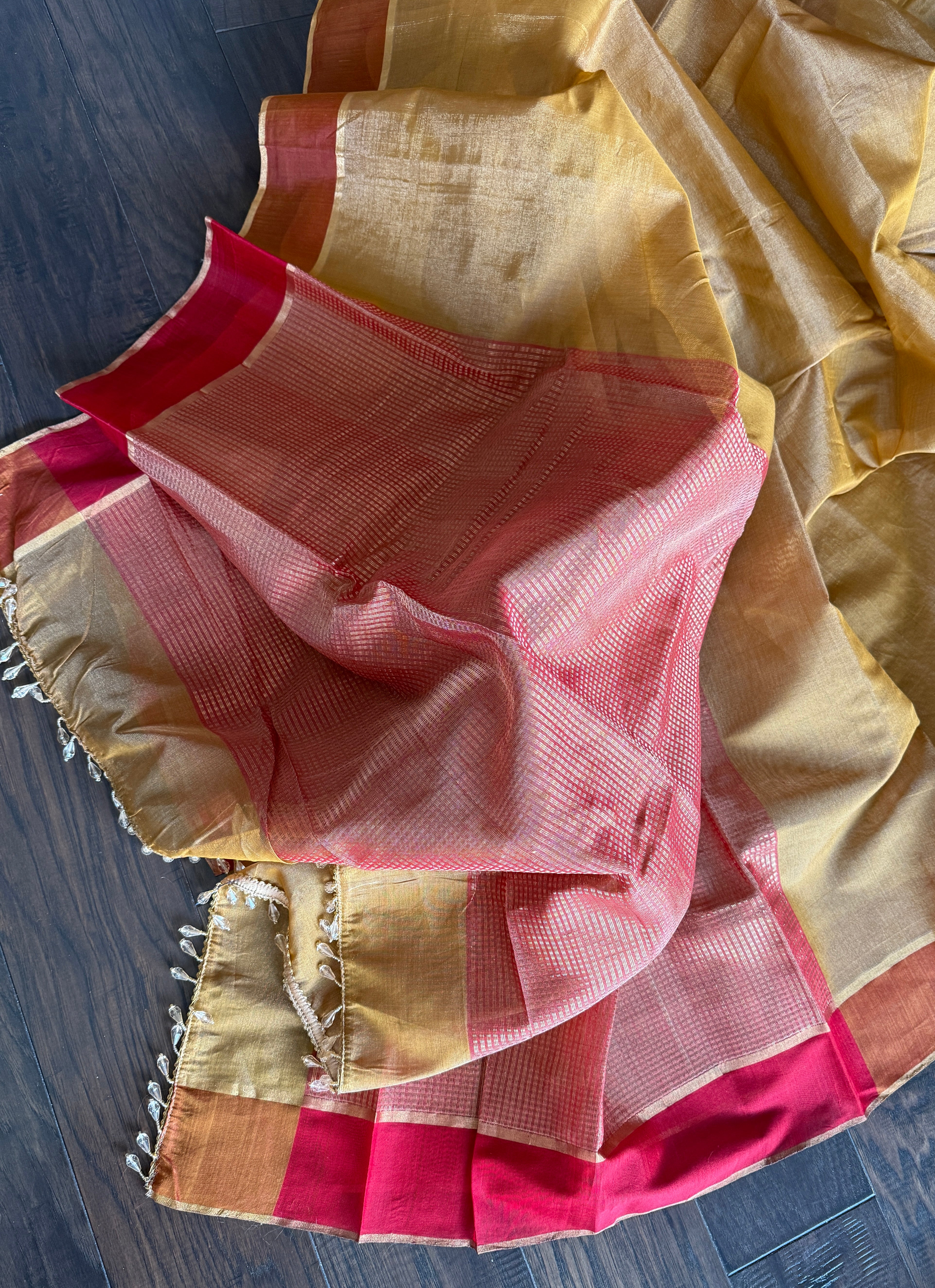 Chanderi Silk Cotton Tissue - Ochre Yellow Woven