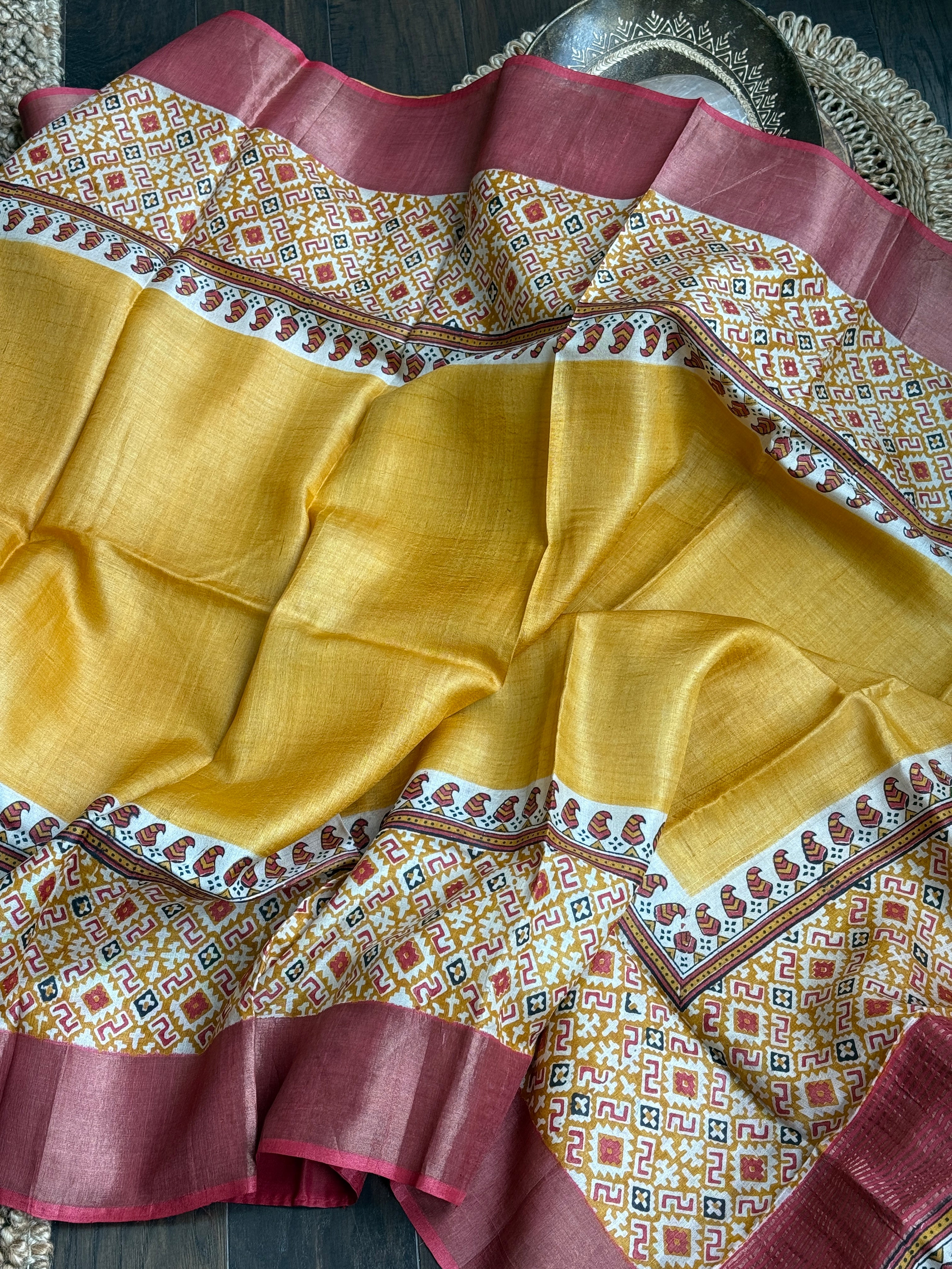 Pure Tussar Silk - Yellow Red Black