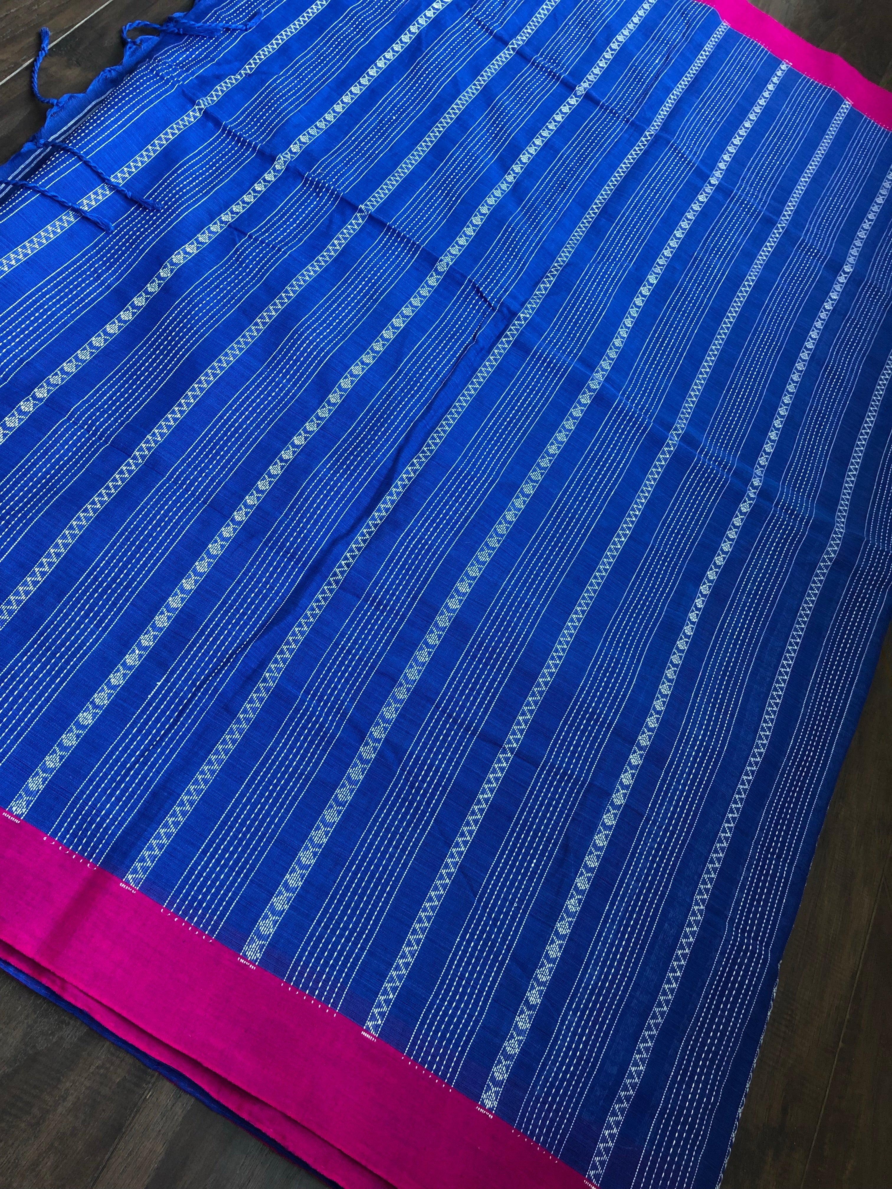 Pure Khadi Cotton Handloom - Royal Blue Magenta Woven