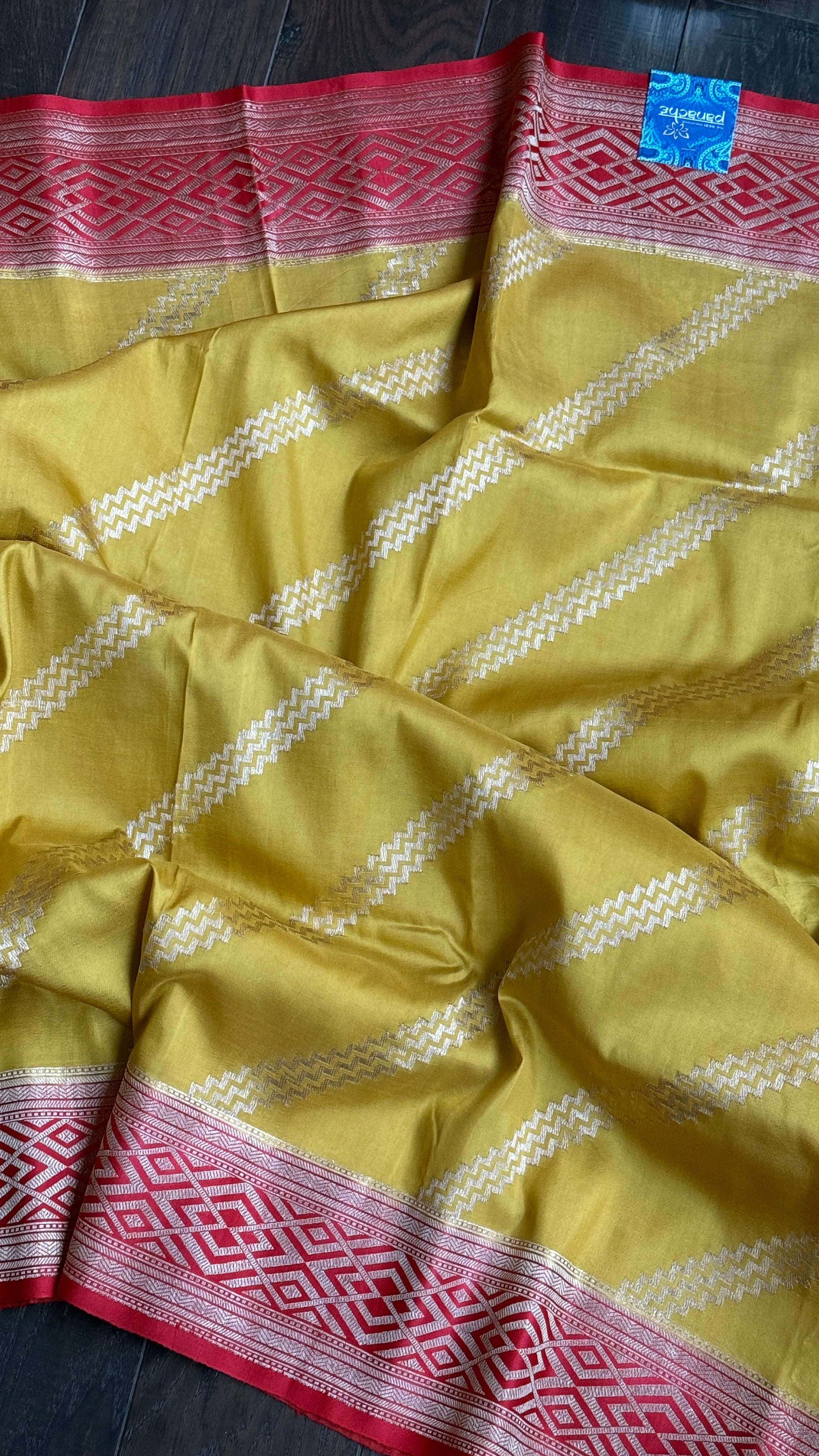 Pure Silk Katan Banarasi- Yellow Red Kadhua