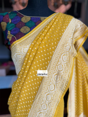 Khaddi Georgette Banarasi - Yellow Bandhej