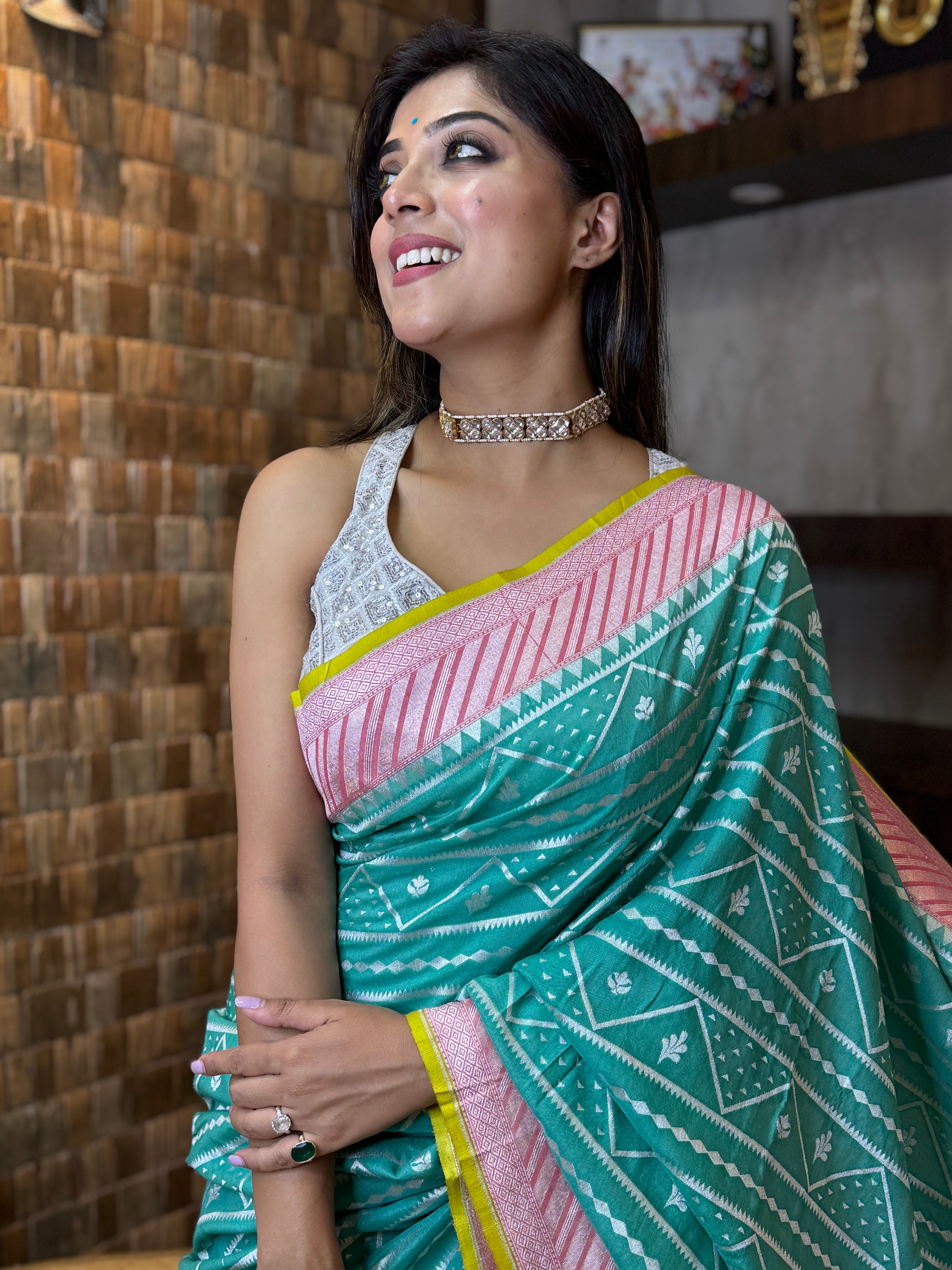 Muga Georgette Banarasi - Sea Green