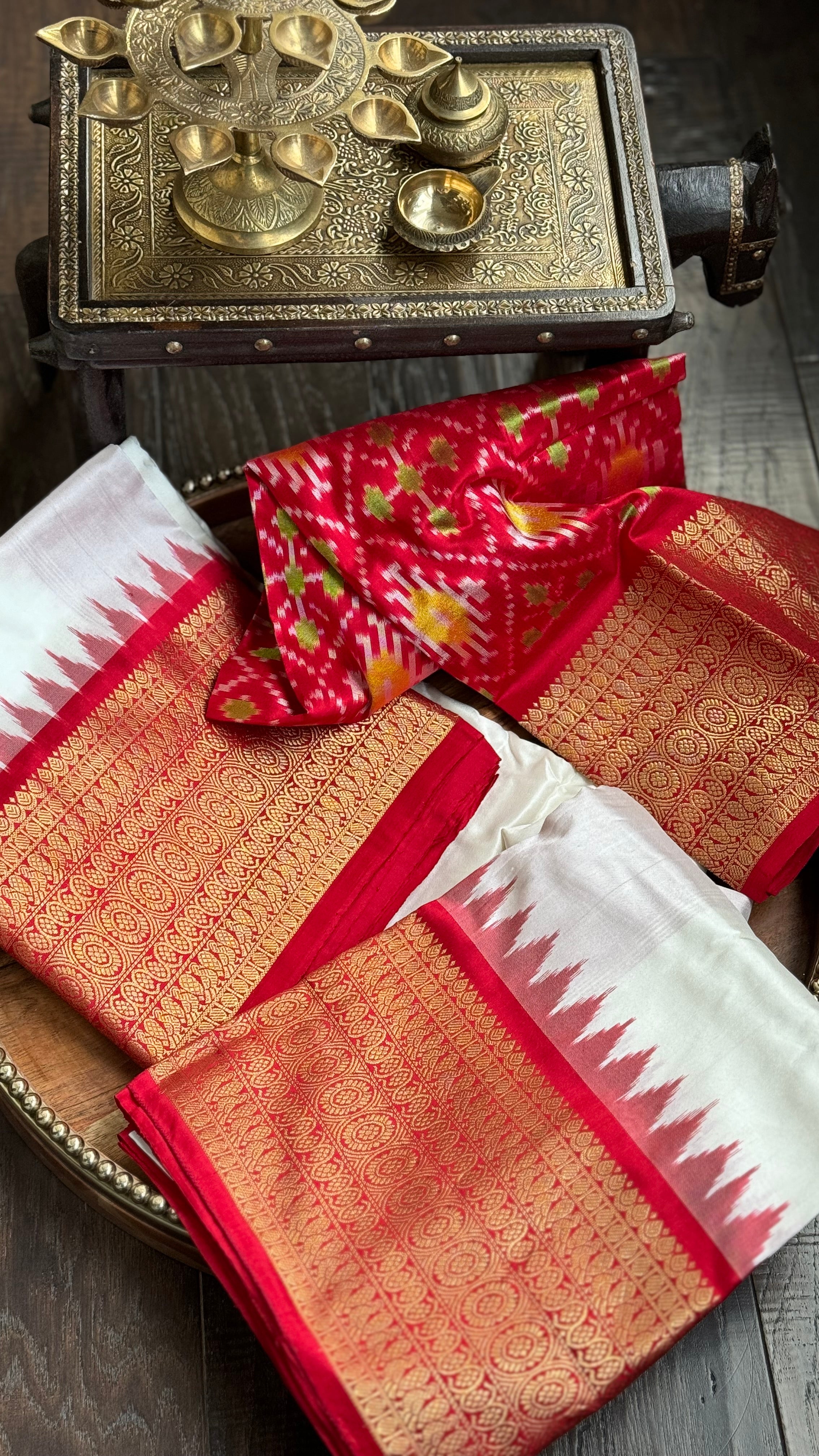 Pure Silk Kanjivaram Ikat -  White Red Pochampally