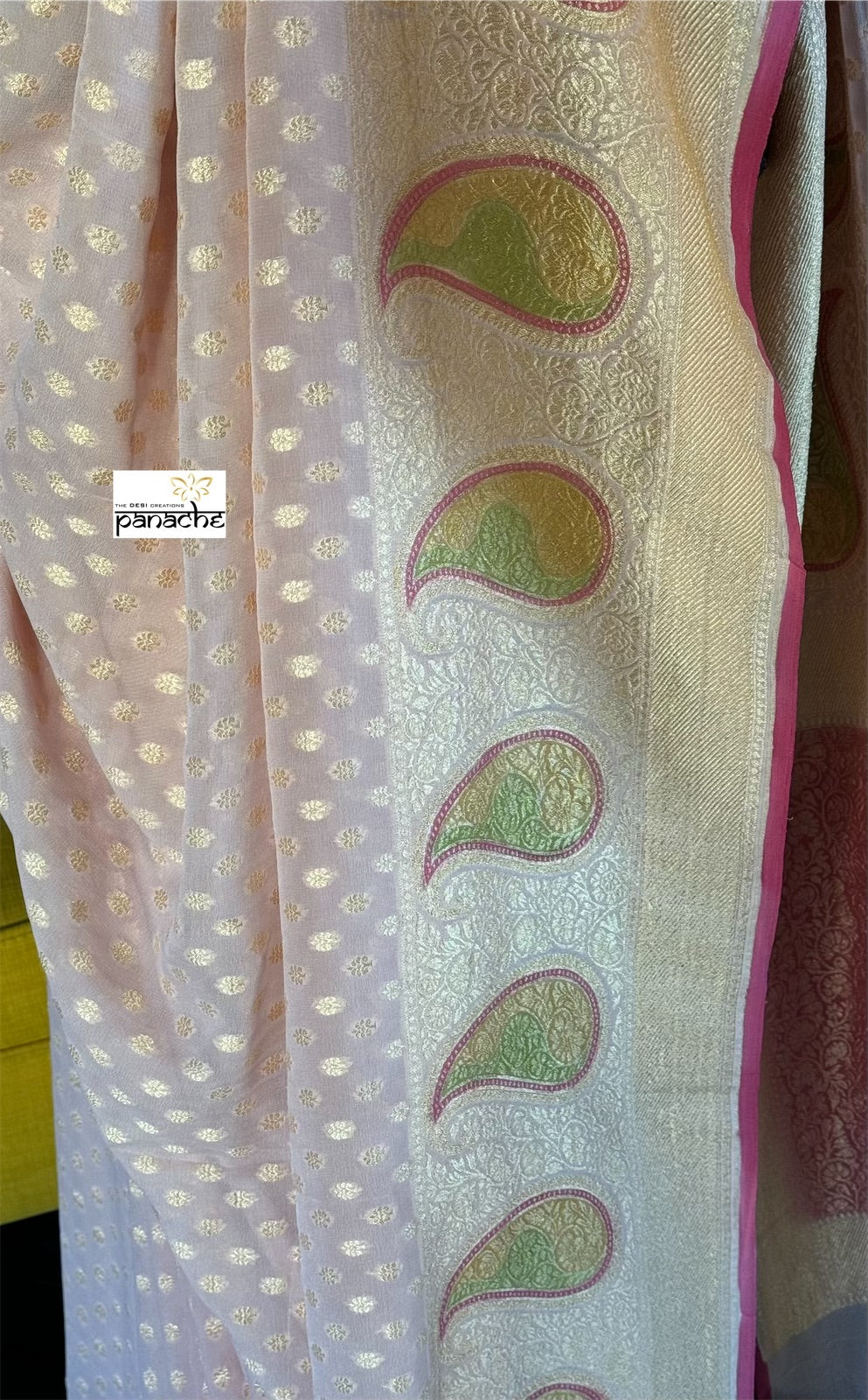 Khaddi Georgette Banarasi - Pink Hand Painted Meenakari