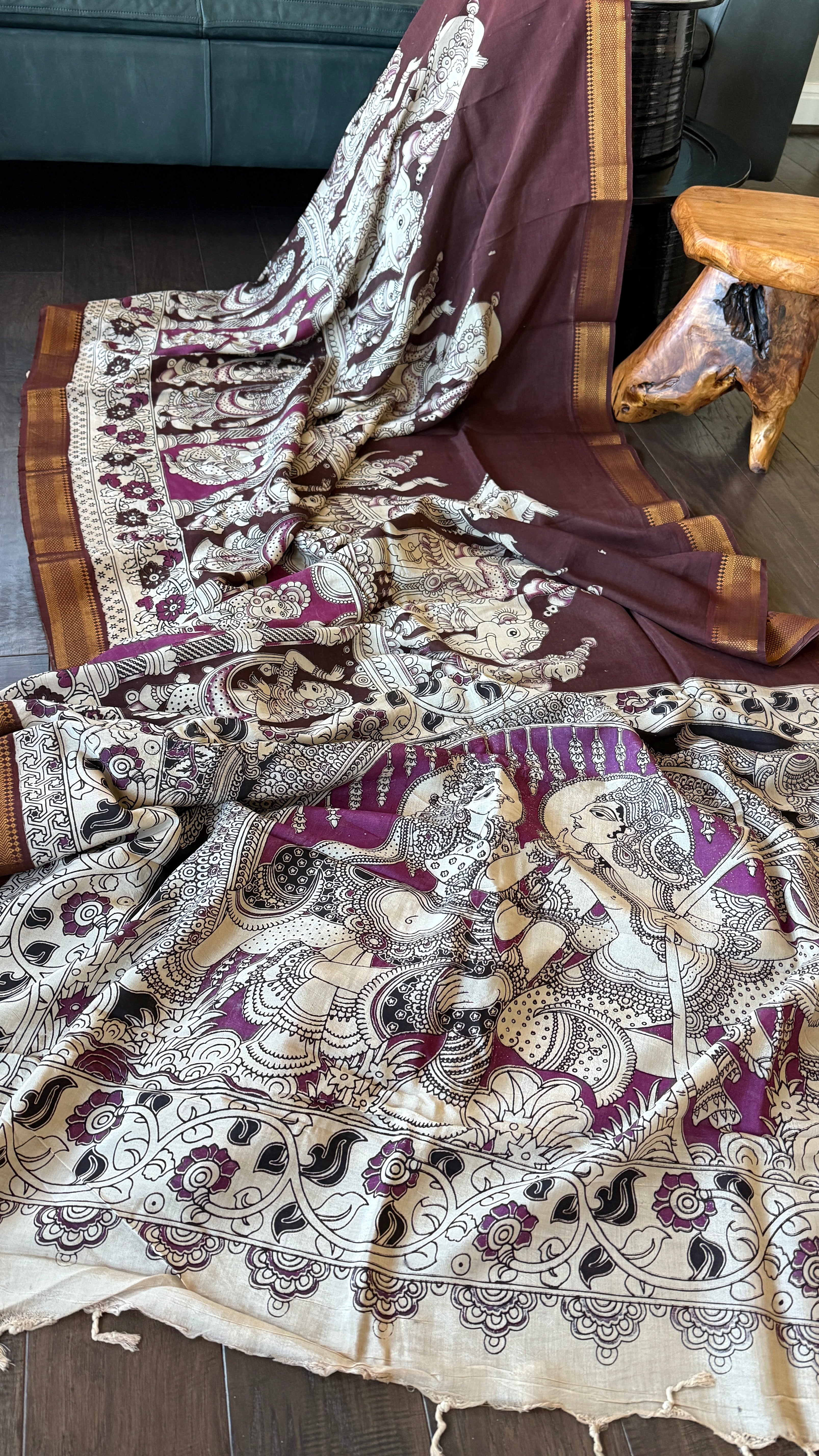 Chinori Silk Kalamkari  - Chocolate Brown