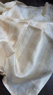 Pure Tussar Silk - Cream Beige Golden Zari Woven1