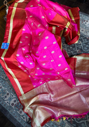 Pure Silk Mashru Banarasi- Rani Pink Red