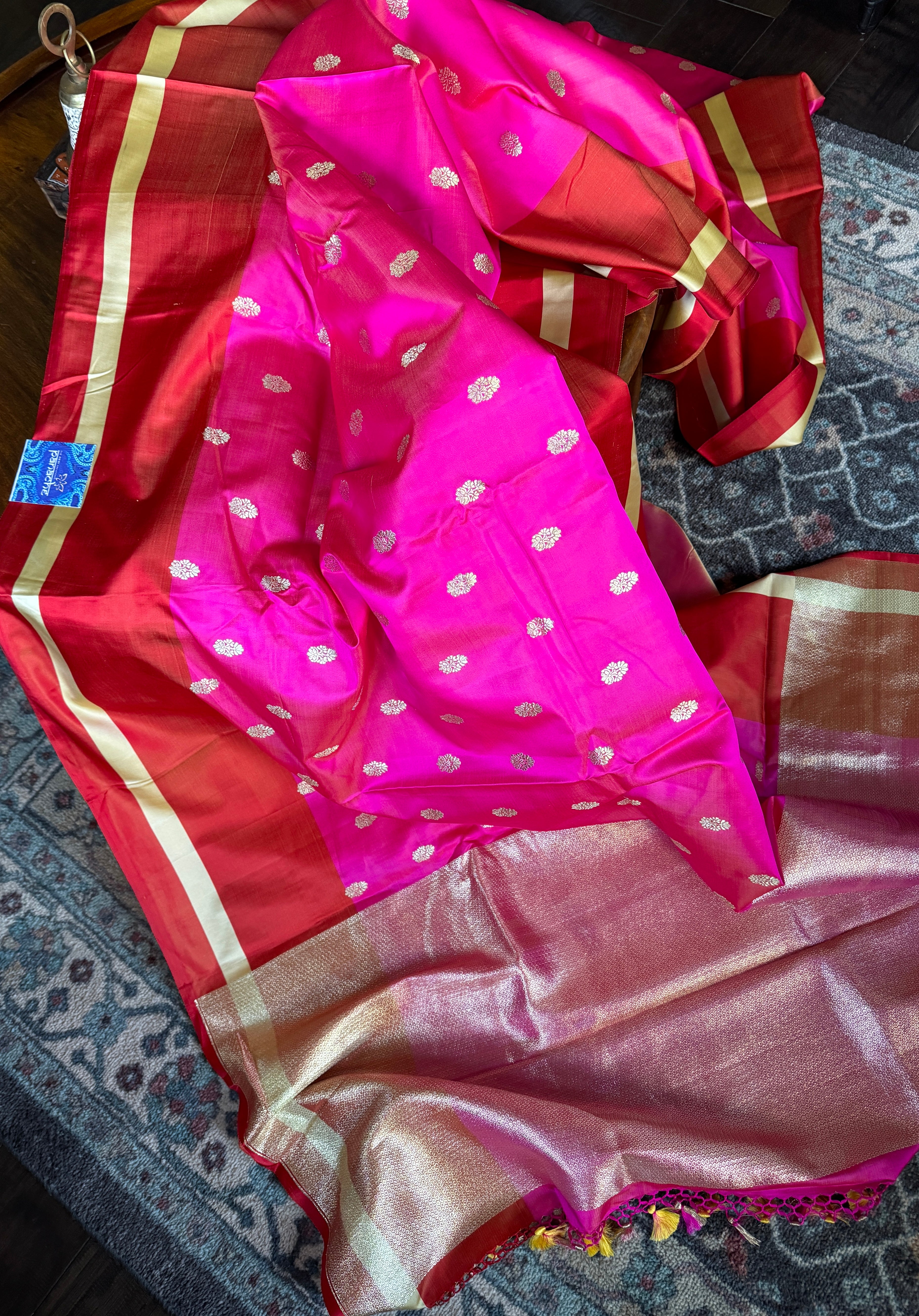 Pure Silk Mashru Banarasi- Rani Pink Red