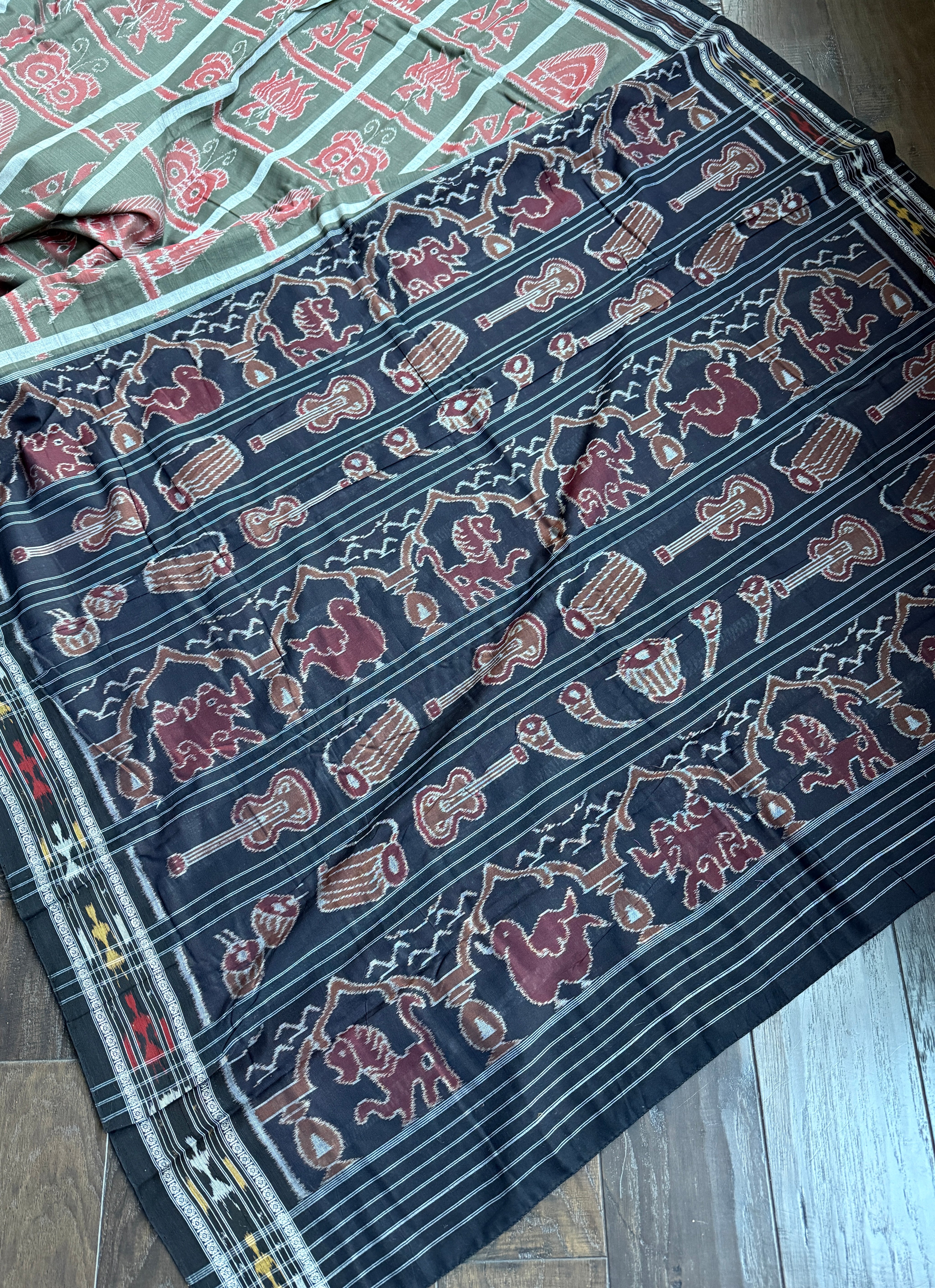 Pure Sambalpuri Cotton - Moss Green Grey NabaKothi