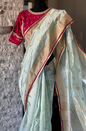 Designer Pure Chanderi Silk - Mint Green Eknaliya Woven