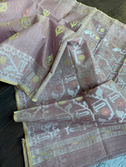 Dhakai Jamdani  - Dusty Pink Gold Silver Zari  Woven