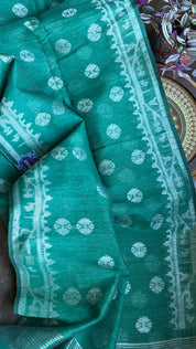Dhakai Jamdani  - Teal Green Silver Zari  Woven