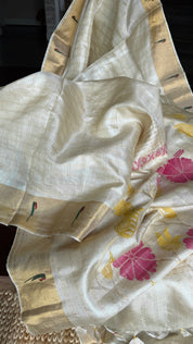 Tussar Silk Paithani Single Munia - Golden Beige Handwoven