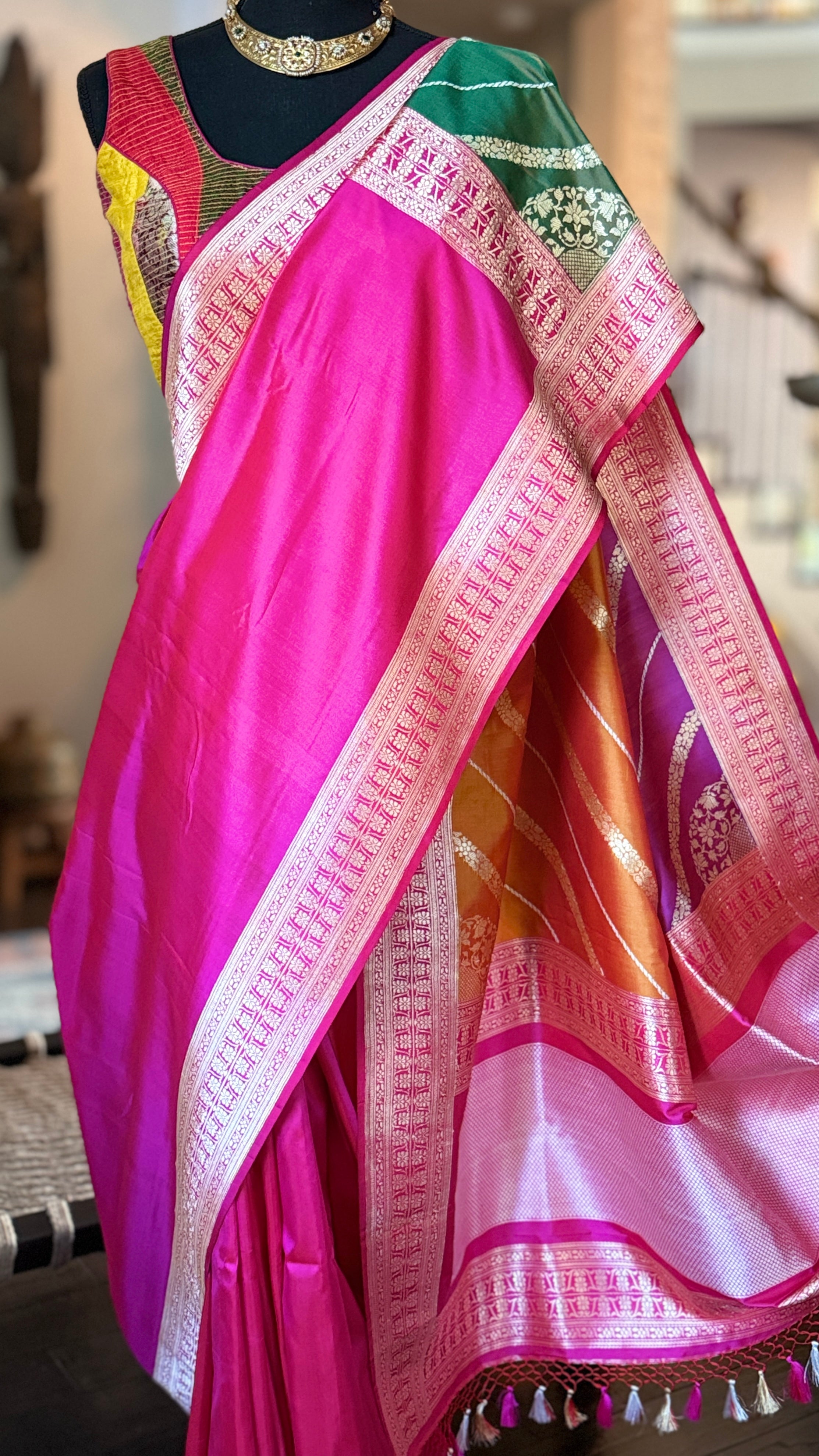 Pure Silk Banarasi - Rani Pink Rangkat Palla