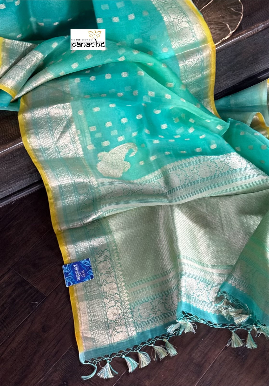 Pure Organza Silk Banarasi - Sea Green Yellow