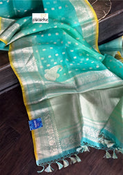 Pure Organza Silk Banarasi - Sea Green Yellow