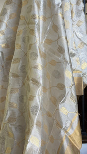 Pure Chanderi Pattu Silk - Off White Jaal woven