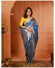 Pure Silk Brocade Banarasi- Blue Yellow