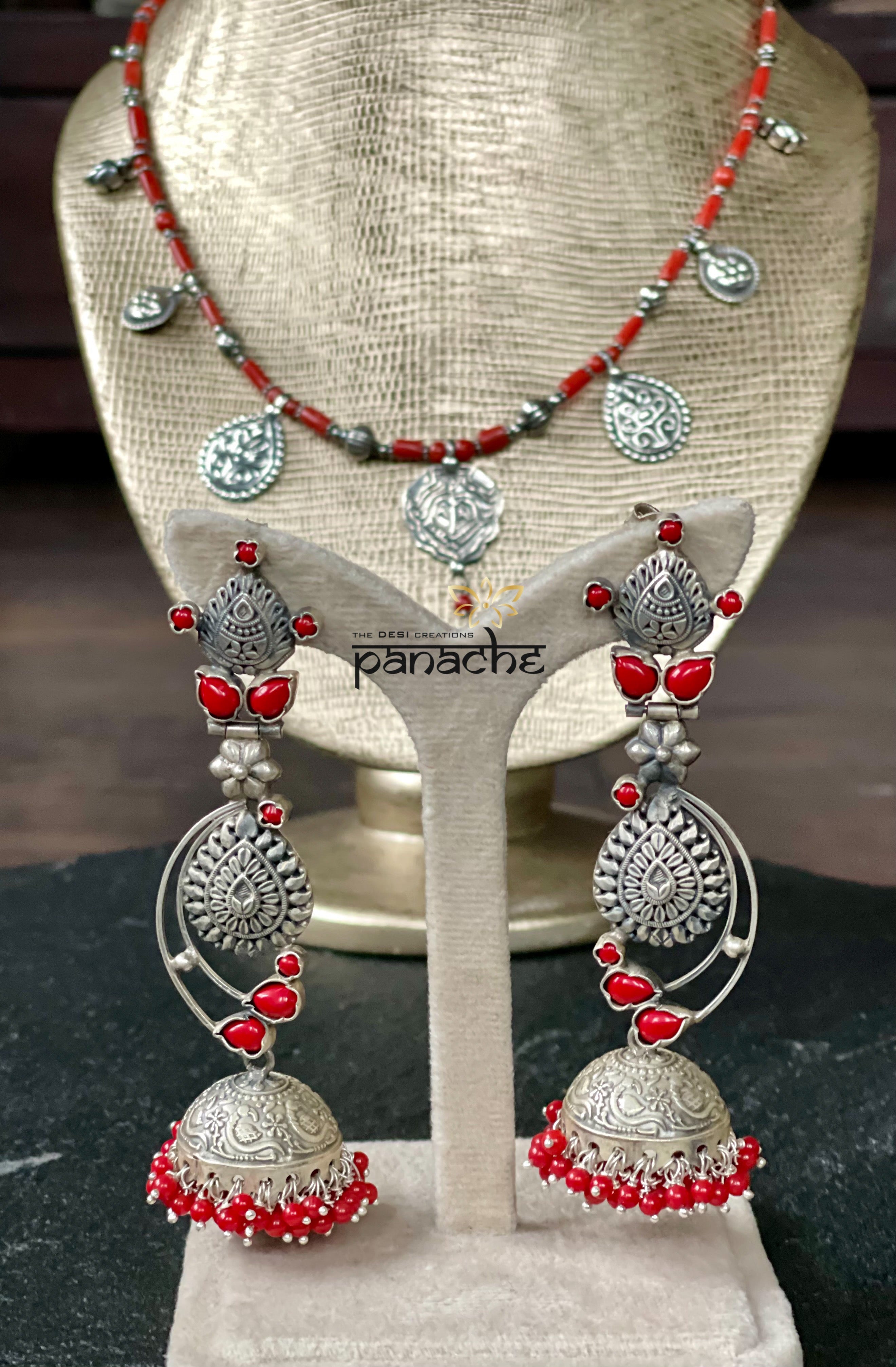 Earring 925 Silver- Silver Polish Coral