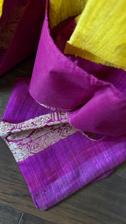 Pure Matka Silk Jamdaani - Yellow Purple Woven