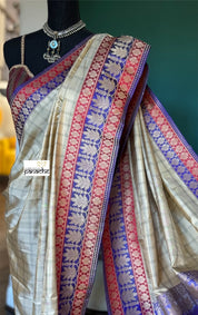 Pure Katan Silk Banarasi - Tan Checkered Kadhua