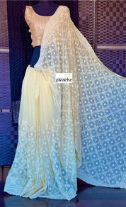 Designer Geogette Chikankari - Light Lemon Yellow