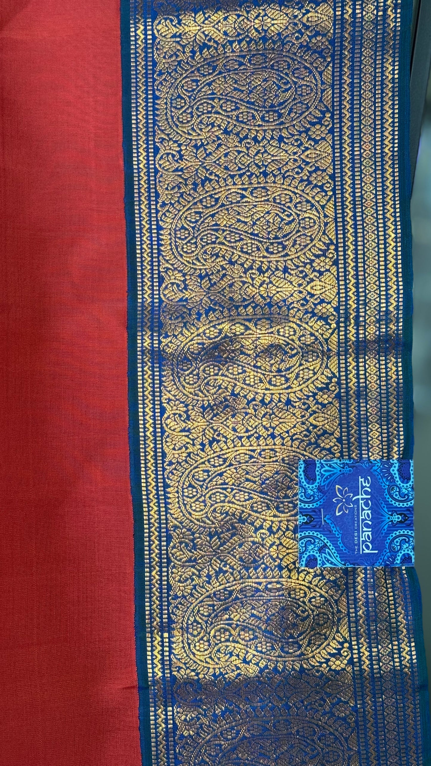 Pure Silk Kanjivaram - Raspberry Red Blue Dual Shaded