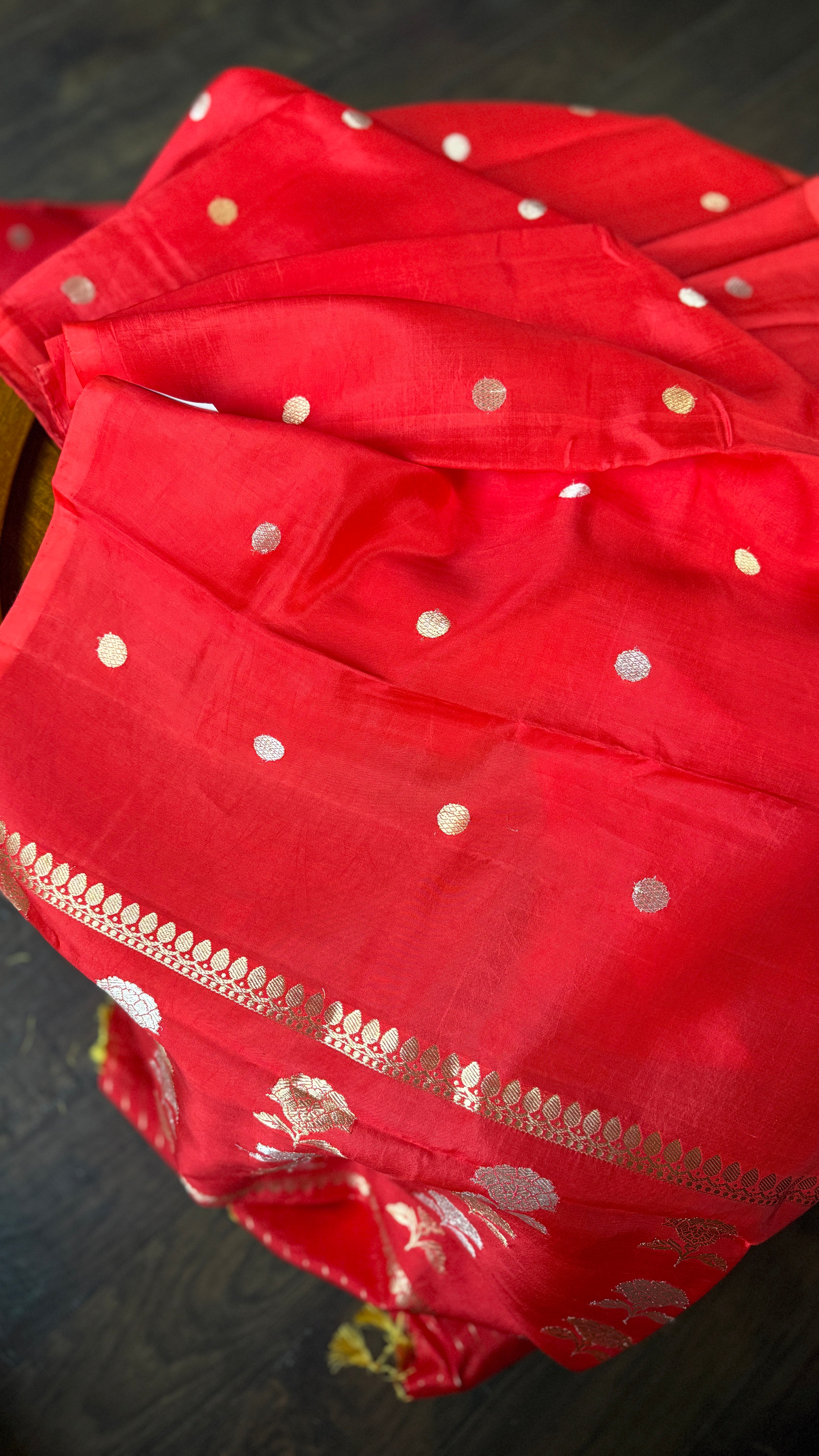 Pure Katan Silk Banarasi - Red woven