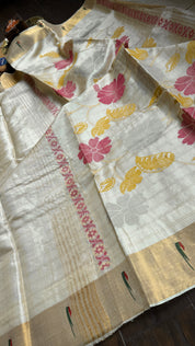 Tussar Silk Paithani Single Munia - Golden Beige Handwoven