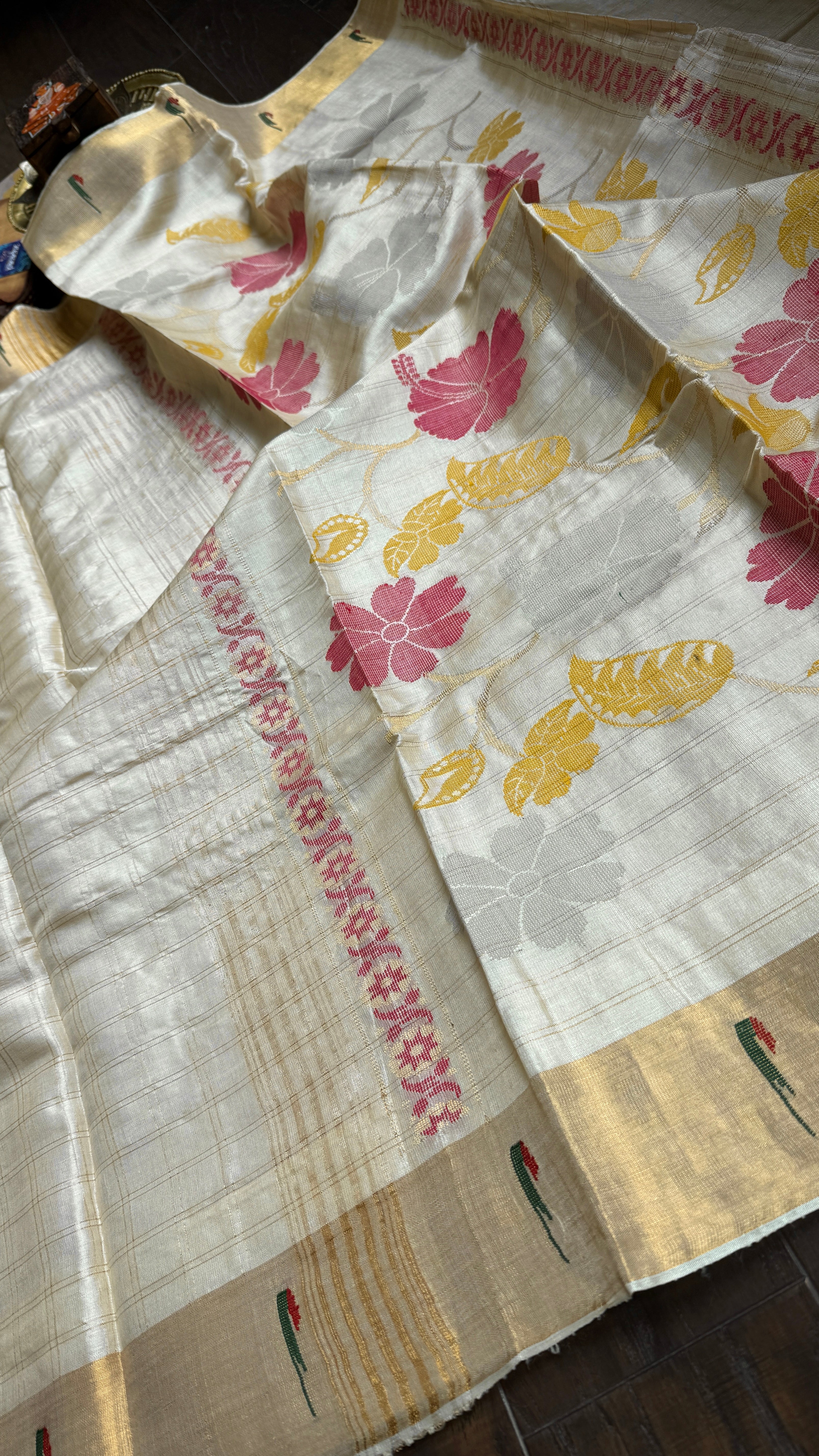 Tussar Silk Paithani Single Munia - Golden Beige Handwoven
