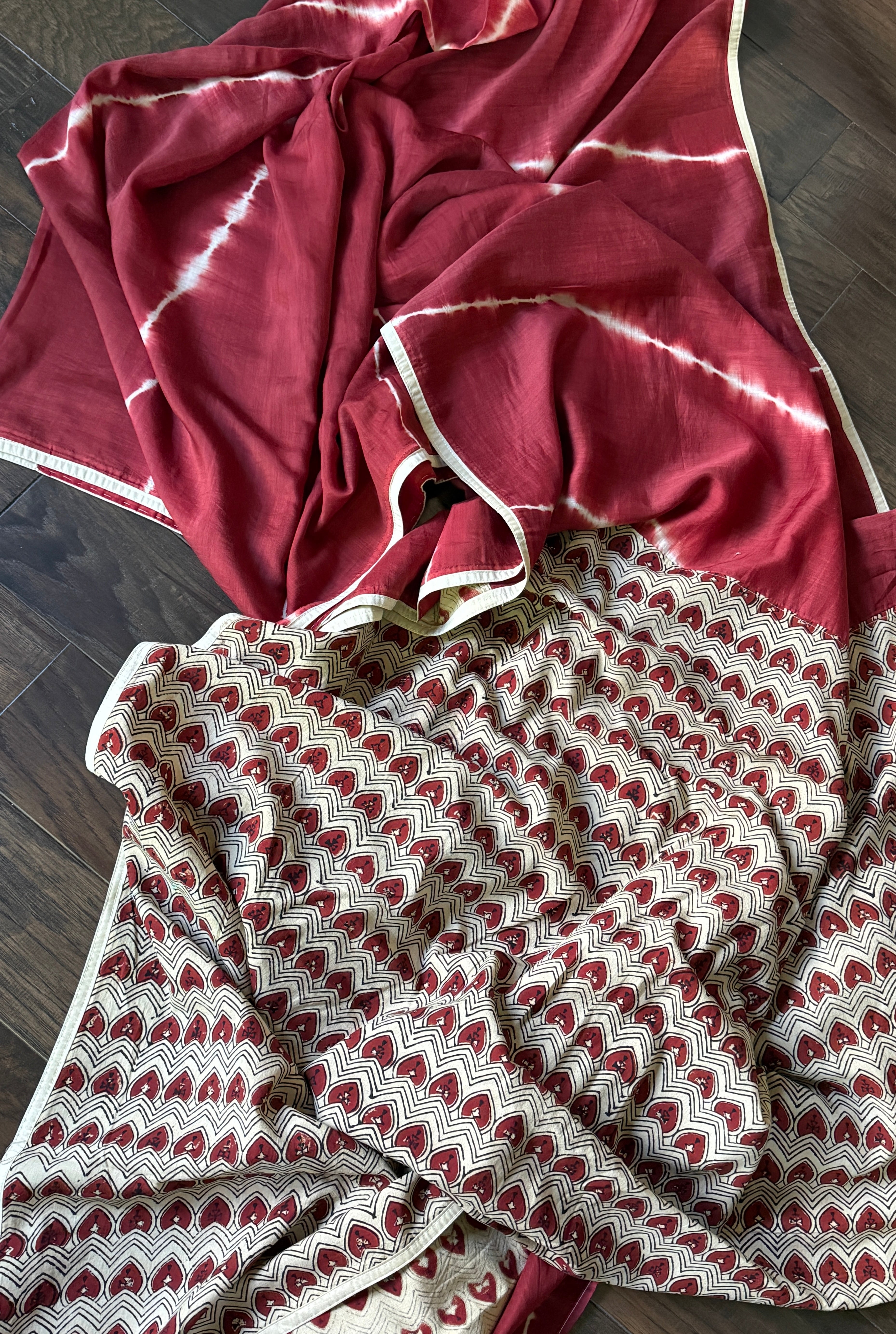 Designer Cotton Silk Shibori - Rust Red