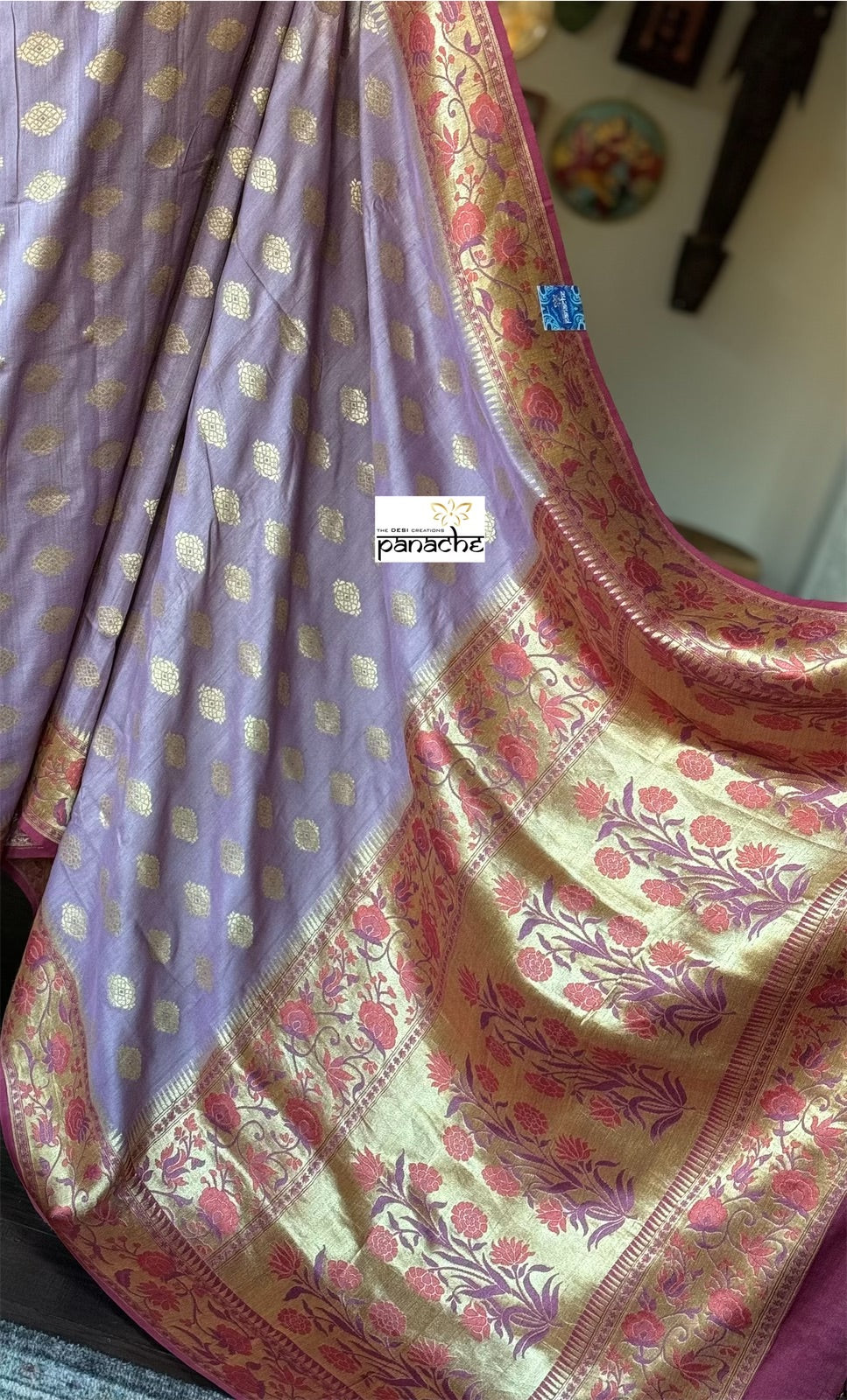 Khaddi Tussar Banarasi -  Light Purple Mauve Tilfi Antique Zari