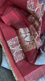 Pure Matka Silk Jamdaani - Grey Mauve Red Woven