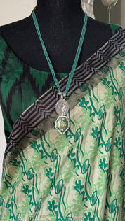 Silver Beaded Necklace - Inlay Pendant