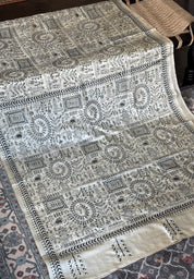 Pure Tussar Silk Kantha Stitch -  Beige Worli Art